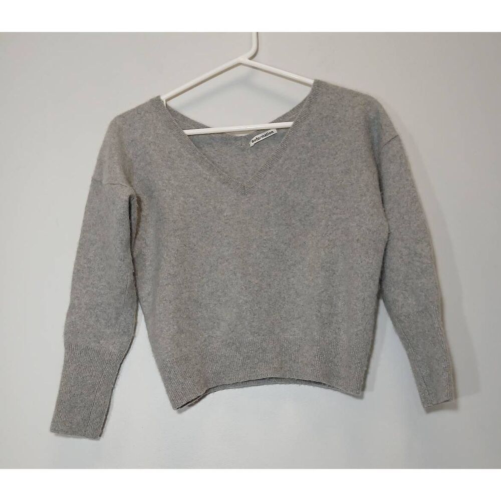 Reformation womens small cropped boxy sweater wool gray shabby chic preppy